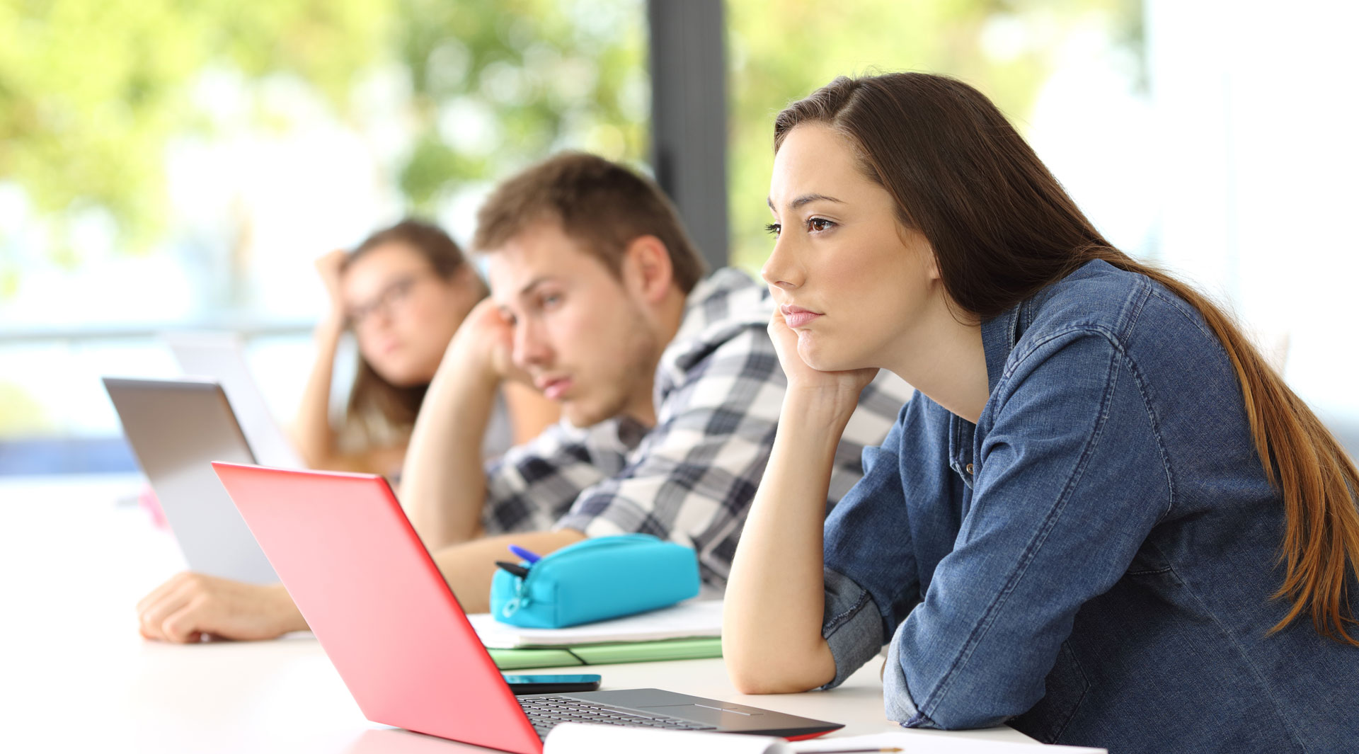 Students in a generic classroom test prep setting