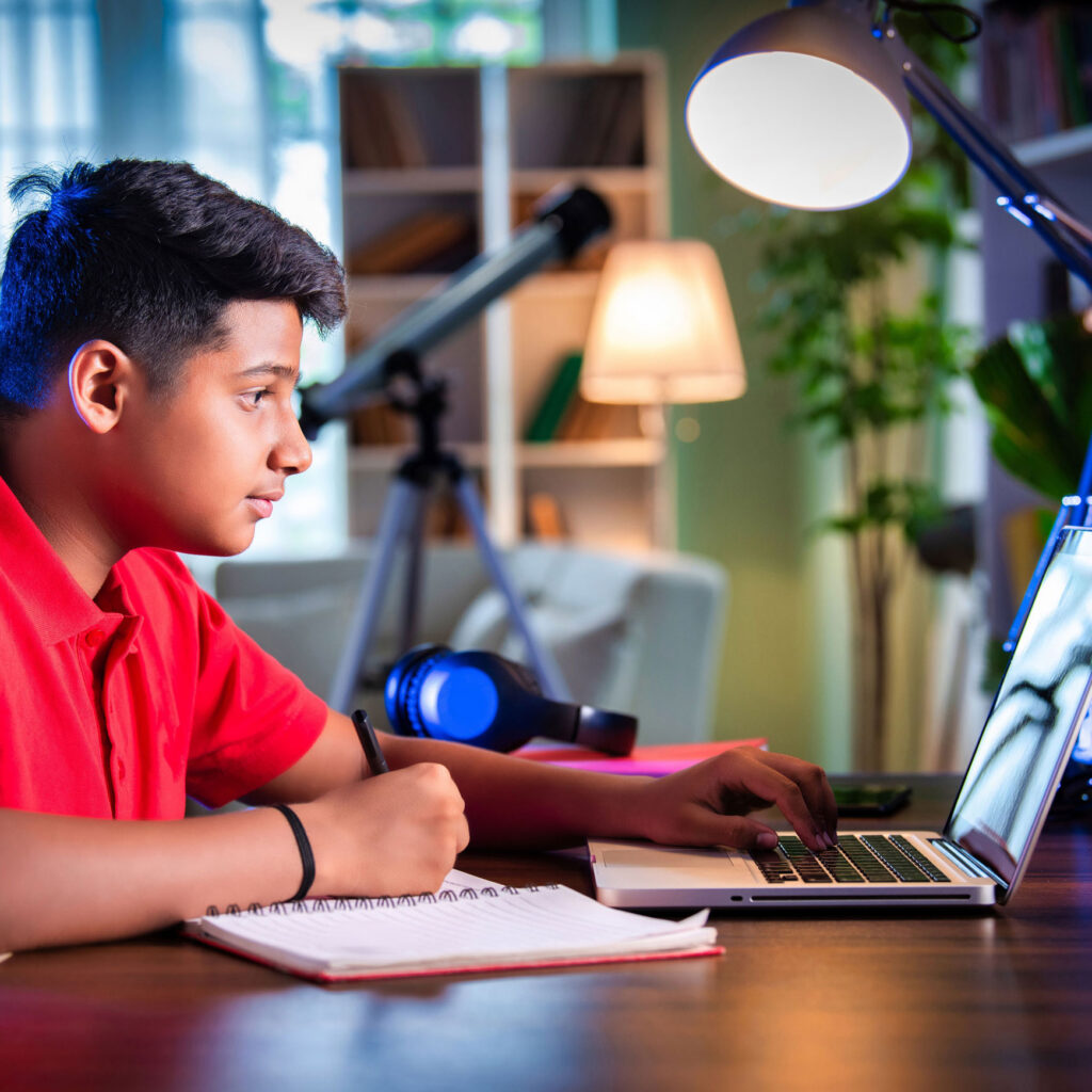 Young male on his laptop with online AP Math tutor